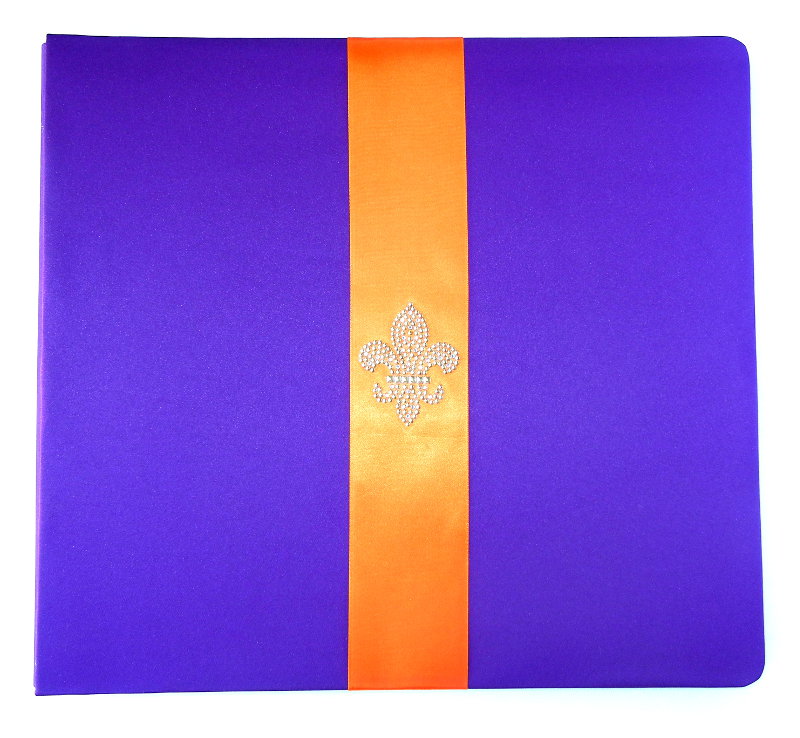 Purple Guest Book with Fleur-De-Lis on Orange Ribbon